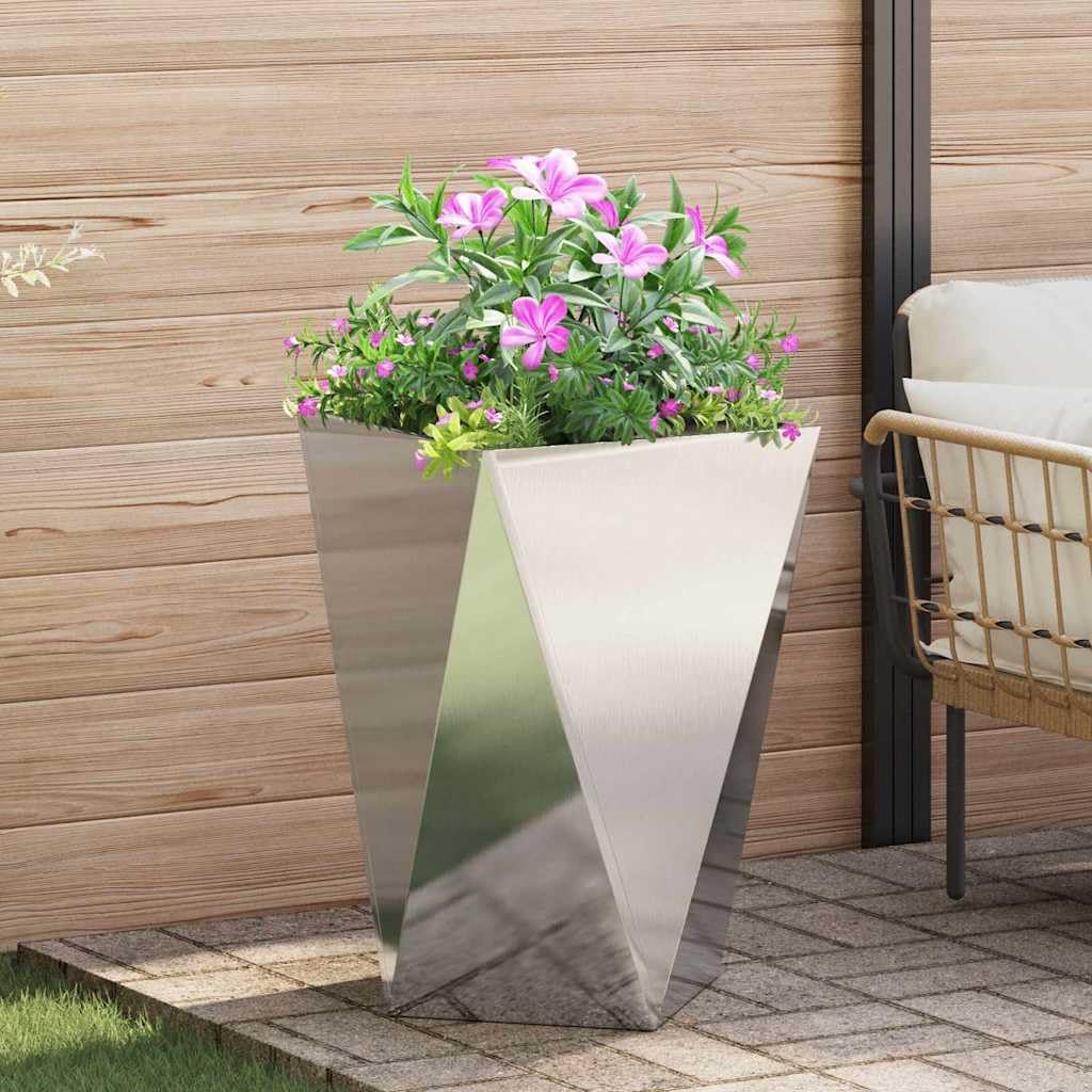 Modern Rectangular Steel Planter Box 50 x 50 x 75 cm Silver Outdoor Garden Patio Decor for Plants Shrubs Herbs, Durable Stainless Metal Flower Pot with Textured Sides, Easy Assembly