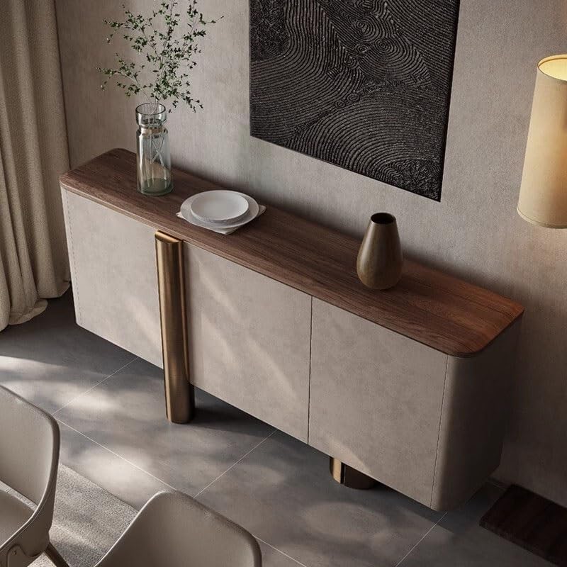 Sideboard Cabinet Minimalist Black Walnut Solid Wood Sideboard Living Room Wall Storage Furniture Porch Decoration Table Sideboard Cabinet with Storage(140x35x95cm)