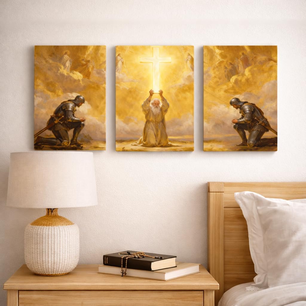 Artiluxy Set of 3 Christian Canvas Wall Art, 12x16 Inch Faith Cross Religious Prints, Prayer and Worship Paintings on Stretched Canvas for Home Décor