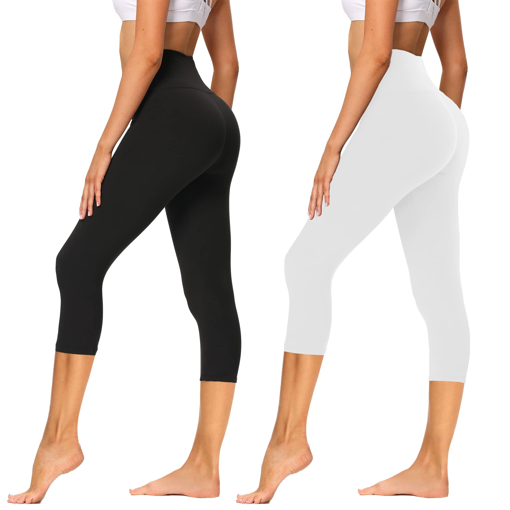 AMIYOYO 2er Pack Leggings Damen 3/4 High Waist Capri Leggins Blickdicht Kurze Sporthose Elastische Bauchweg Hosen für Yoga Fitness Outdoor Freizeit
