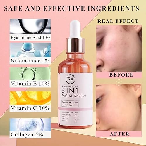 Ry 5 In 1 Hyaluronic Acid Serum With Vitamin E And Niacinamide For Dark Spots, Even Skin Tone, Eye Area, Fine Lines & Wrinkles #TOP3