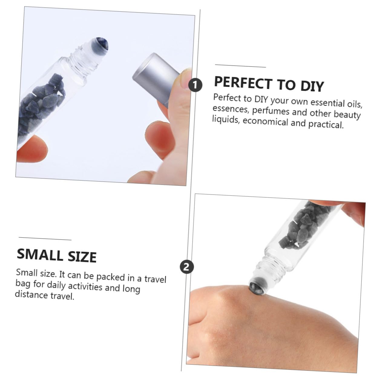 ULTECHNOVO 10 Stück Glas Fläschchen mit Halbedelstein kugeln Auslaufsichere Ätherische Öl Fläschchen Wiederbefüllbar Korrosionsbeständig für Parfüm und Naturöle