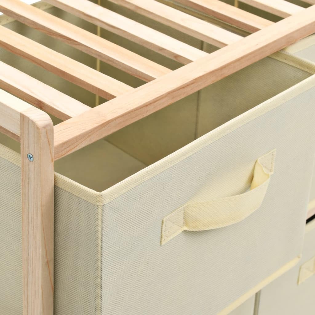 Cassettiera in legno di cedro con 6 cestini in tessuto, beige, 59 x 28 x 75 cm, armadio portaoggetti per ufficio, soggiorno, corridoio, organizer con scomparti e cassetti