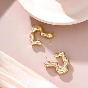 Xuping ワイドラウンドフープイヤリング 14k 金メッキ レディース オープンフープ ハギースタッド 低刺激性 イヤリング 軽量 チャンキージュエリー, 銅, 宝石なし