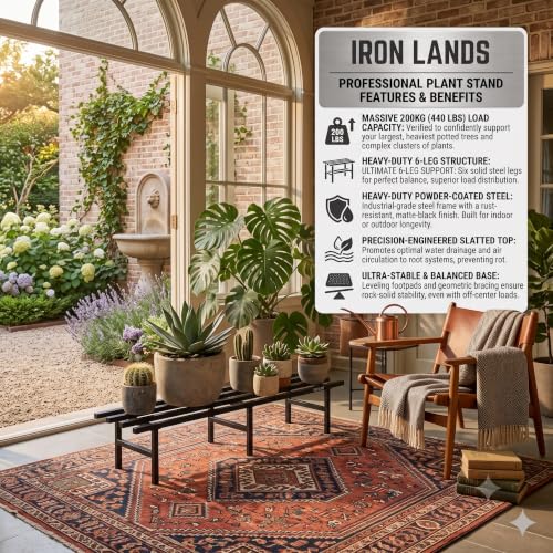 Image of IRON LANDS Metal Pot Stand 72x22x20 Cm | Rust-Proof Matte Powder-Coated Pot Stand for Big Size Plants | Supports Up to 300 Kg| Ideal for Garden Balcony, Outdoor and Indoor Plant Display
