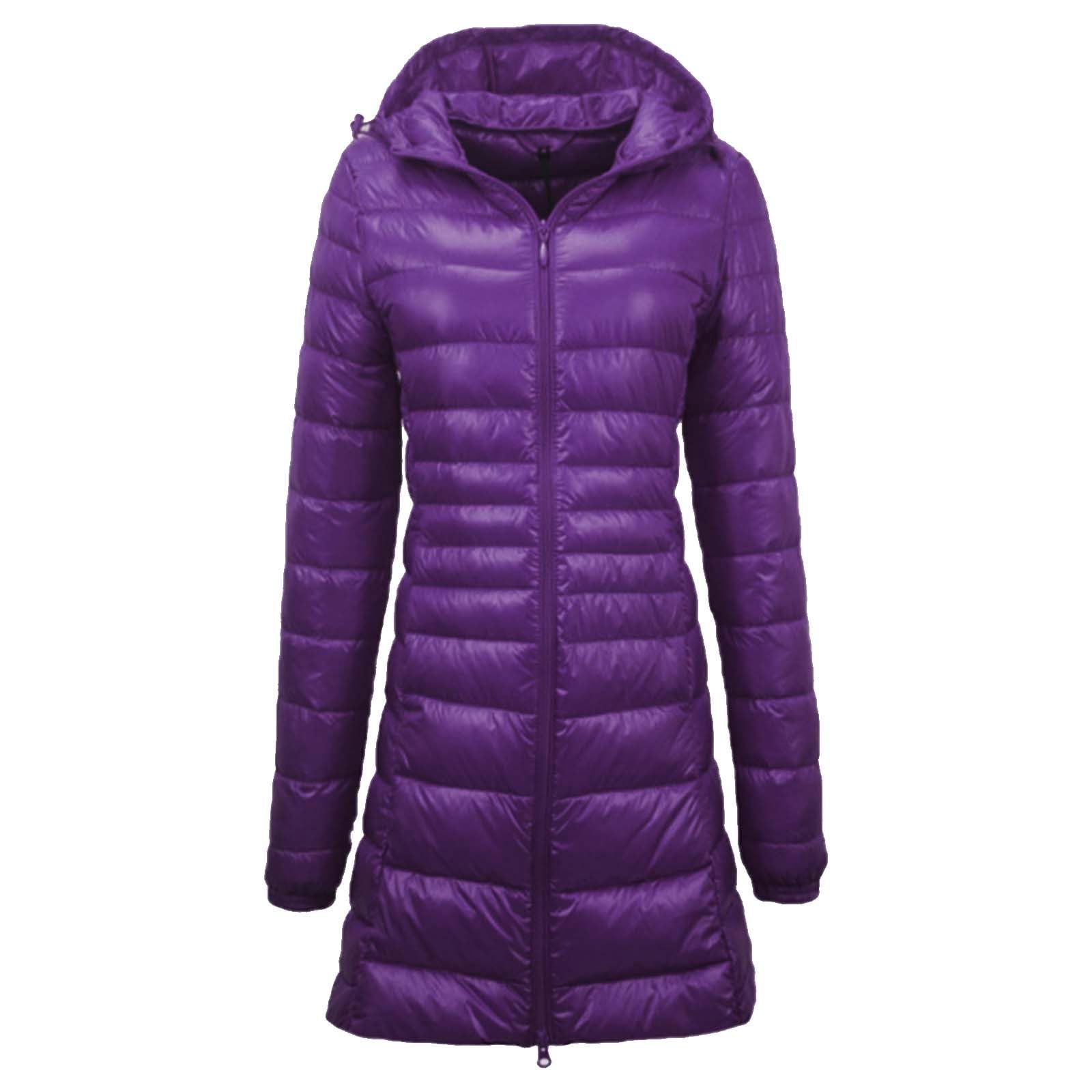 Generico Piumino Lungo Invernale Donna, Giubbino Donna Leggero con Cappuccio Invernale Caldo Giubbotto Trapuntino Mezza Stagione Ripiegabile Antivento Montagna Cappotto per Quotidiano Viaggio