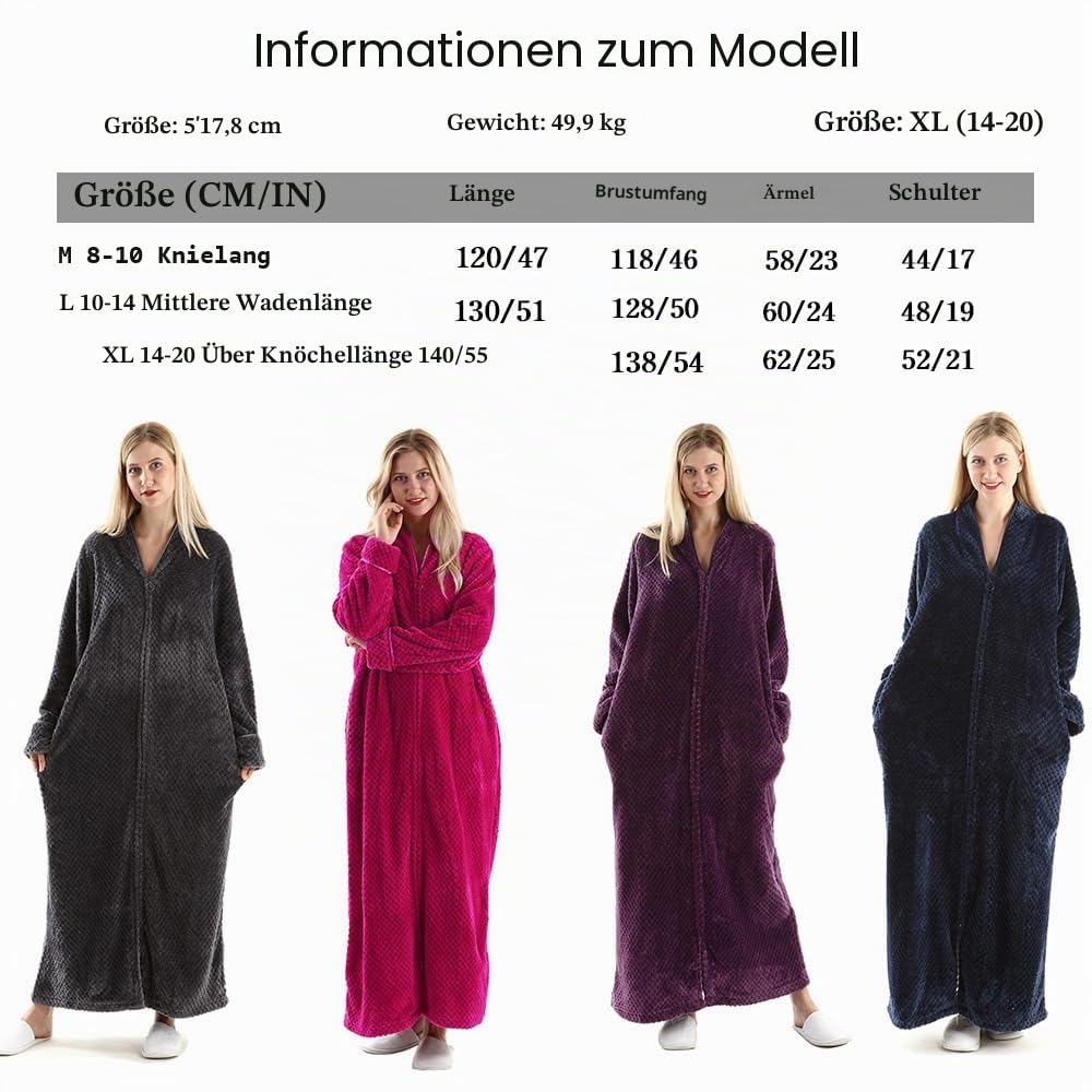 Oksun Bademantel Morgenmantel für Damen Weich Flauschig Kuschelfleece Lang Saunamantel mit Reißverschluss