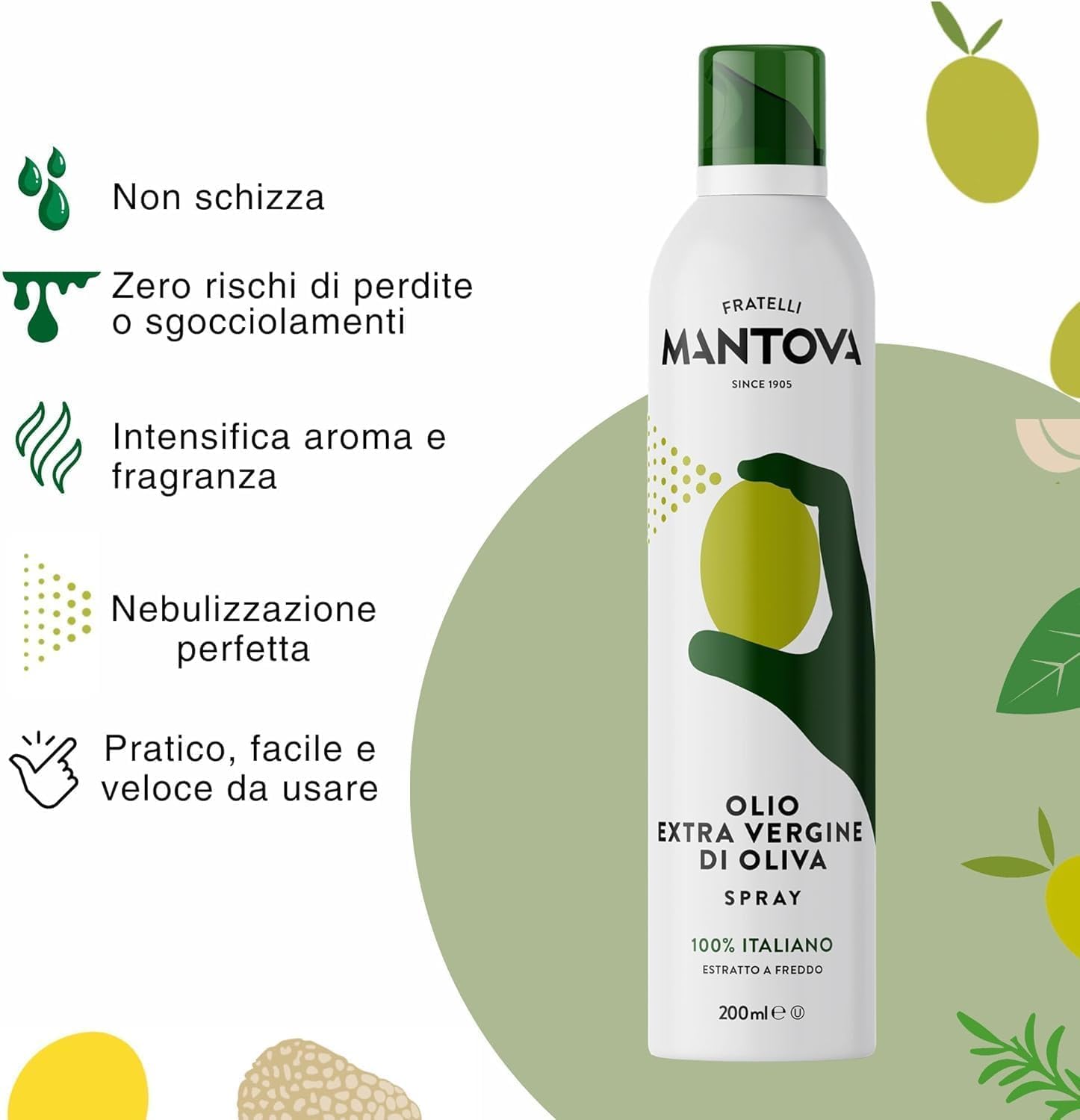 Mantova Set Spray Aromatizzati, Olio Extra Vergine di Oliva, Zenzero, Tartufo e Basilico, 8x200ml, Prodotto in Italia,+ key smarter italy shop service