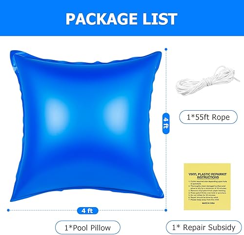 Miniatura 6 de Almohadas de aire de piscina de 4 x 4 pies para piscinas sobre el suelo, almohada de aire gruesa resistente al frío, almohadas de cierre de invierno