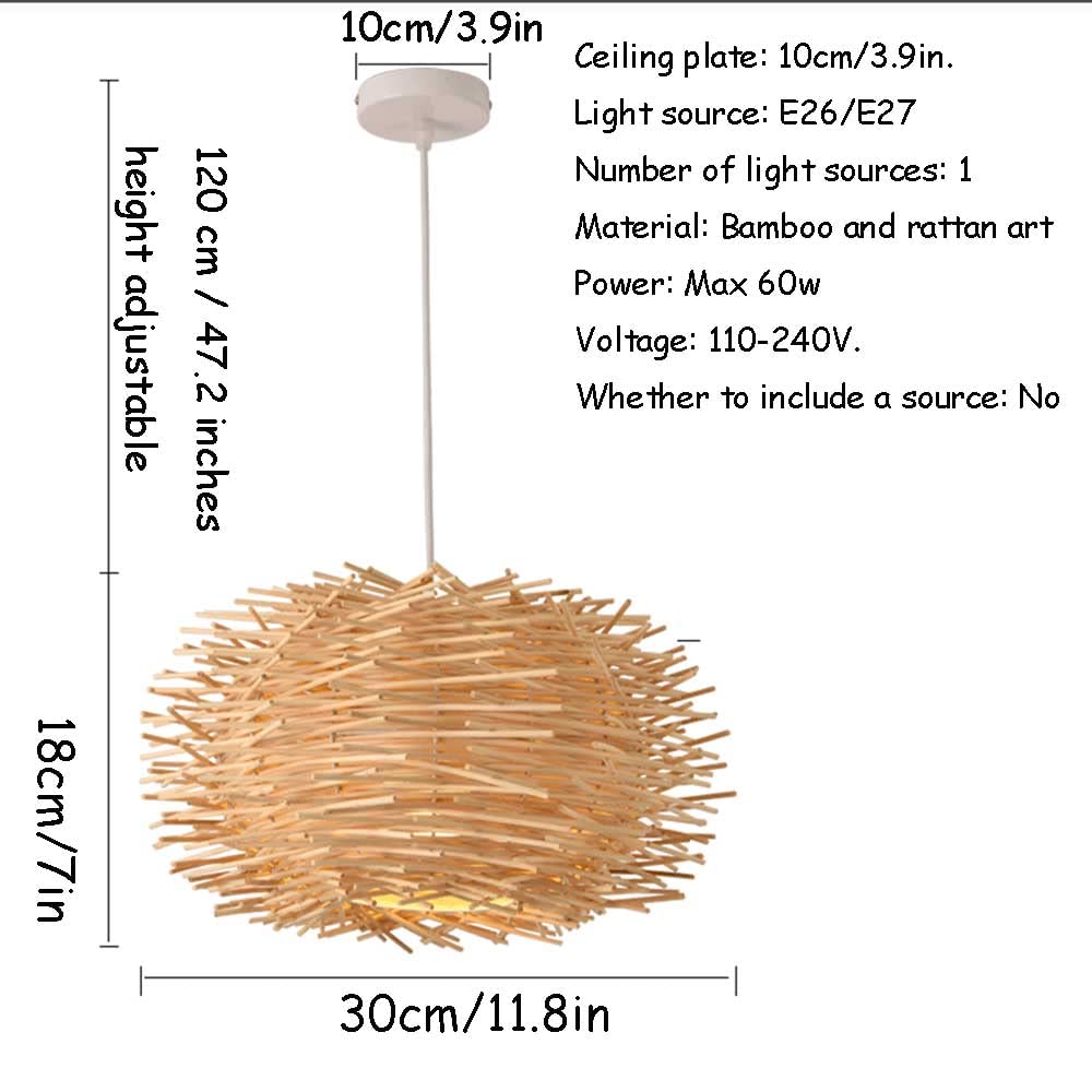 Lampada a Sospensione Creativa a Forma di Nido d'uccello in Rattan, con Paralume a Forma di Cestino, in Vimini, Stile Fattoria, Illuminazione a soffitto E26, Decorazioni per Soggiorno, Camera da