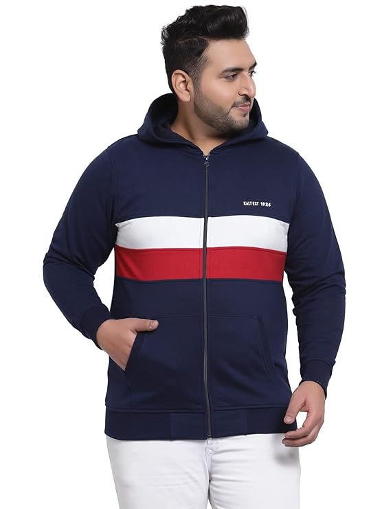Men Full Sleeve Striped Zipper Fleece Hoodie