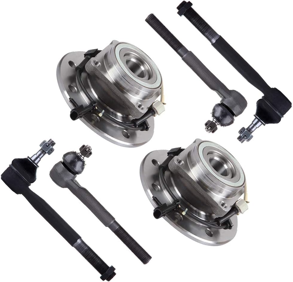 SCITOO 6pcs Wheel Hub Assembly Suspension Kit - Fit for Chevrolet K2500 K2500 Suburban K3500 for GMC K2500 K2500 Suburban for GMC K3500 Inner & Outer Tie Rod End Wheel Hub Bearing - 515041