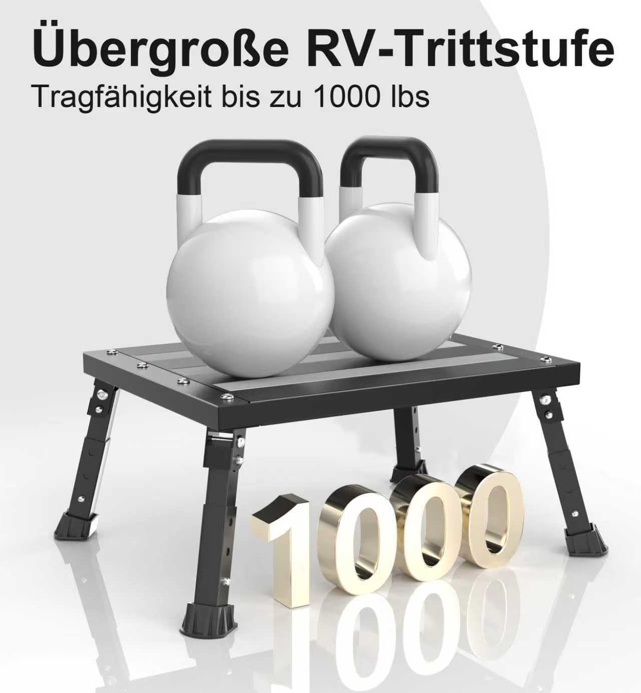 Aluminium Klapptritt Wohnmobil Tritthocker 1 Stufe Max Belastung 220 kg für Camping/Autowäsche, Höhenverstellbare Caravan Tritthocker (Graphitschwarz)