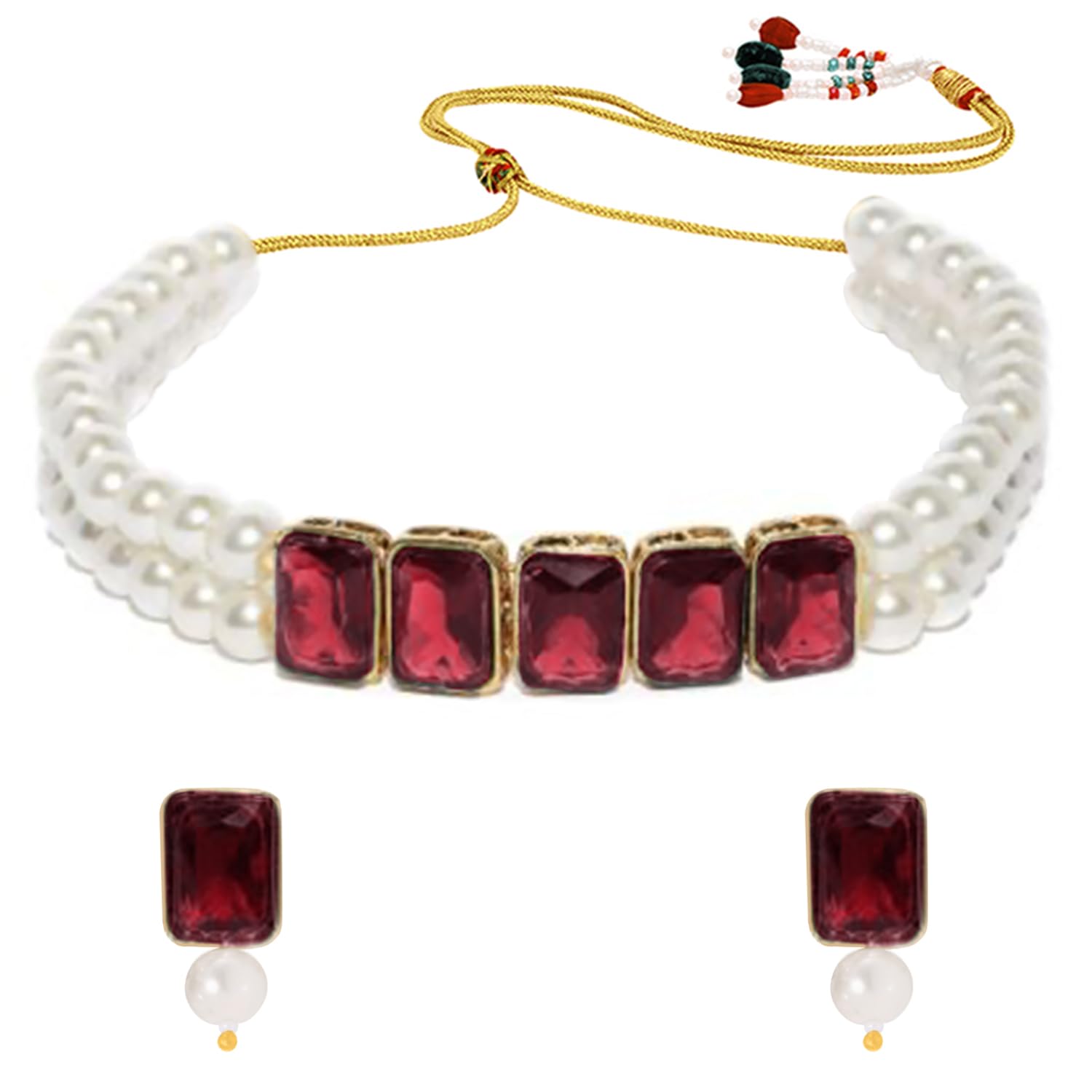 Peora Womens Gold Plated Maroon Crystal Pearl Choker Necklace with Earrings Set (B08ZSJJ6LS) Amazon Price History, Amazon Price Tracker