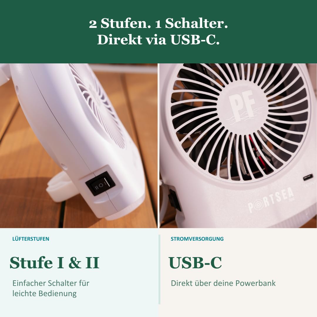 Lucca - Ventilador portátil USB silencioso para tienda de campaña, al aire libre, viajes y viajes, compatible con banco de energía