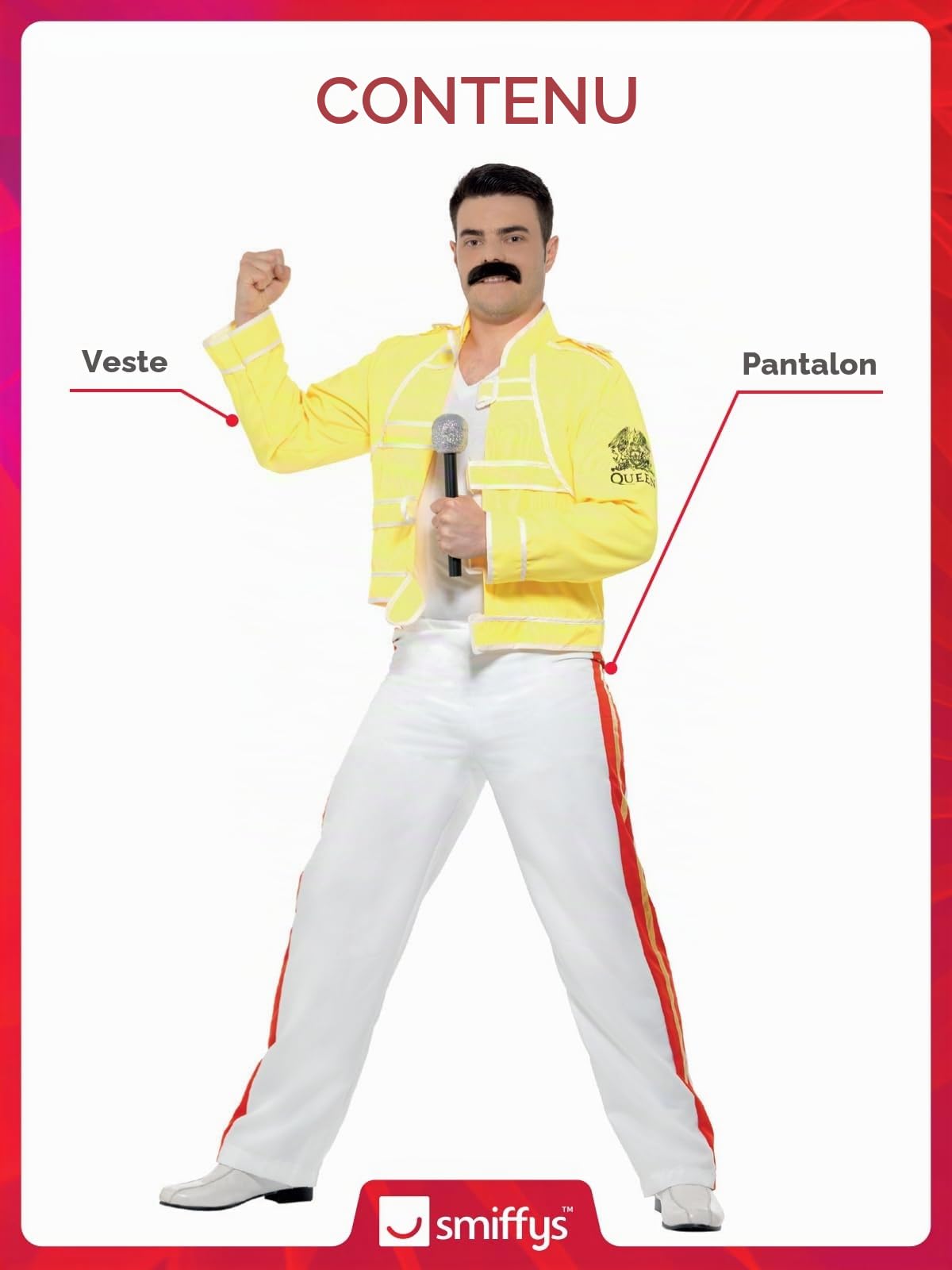 Smiffys Costume de Freddie Mercury, Queen, jaune, avec veste et pantalon Halloween