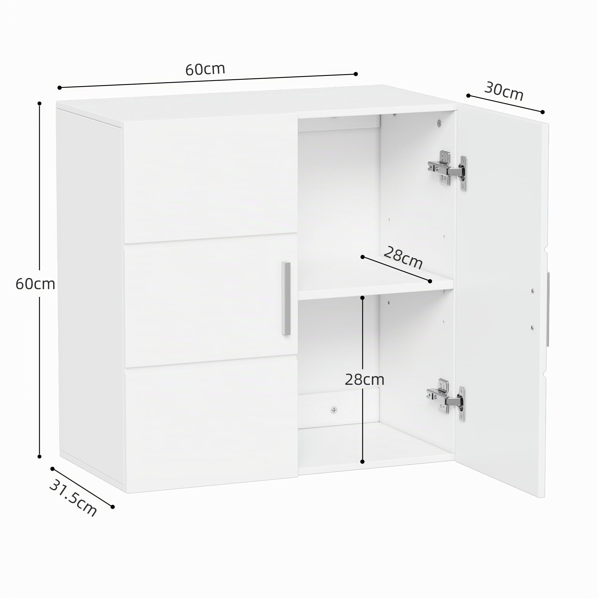 APICIZON Hängeschrank Bad mit 2 Türen, 60 × 31 × 60 cm, Weiß
