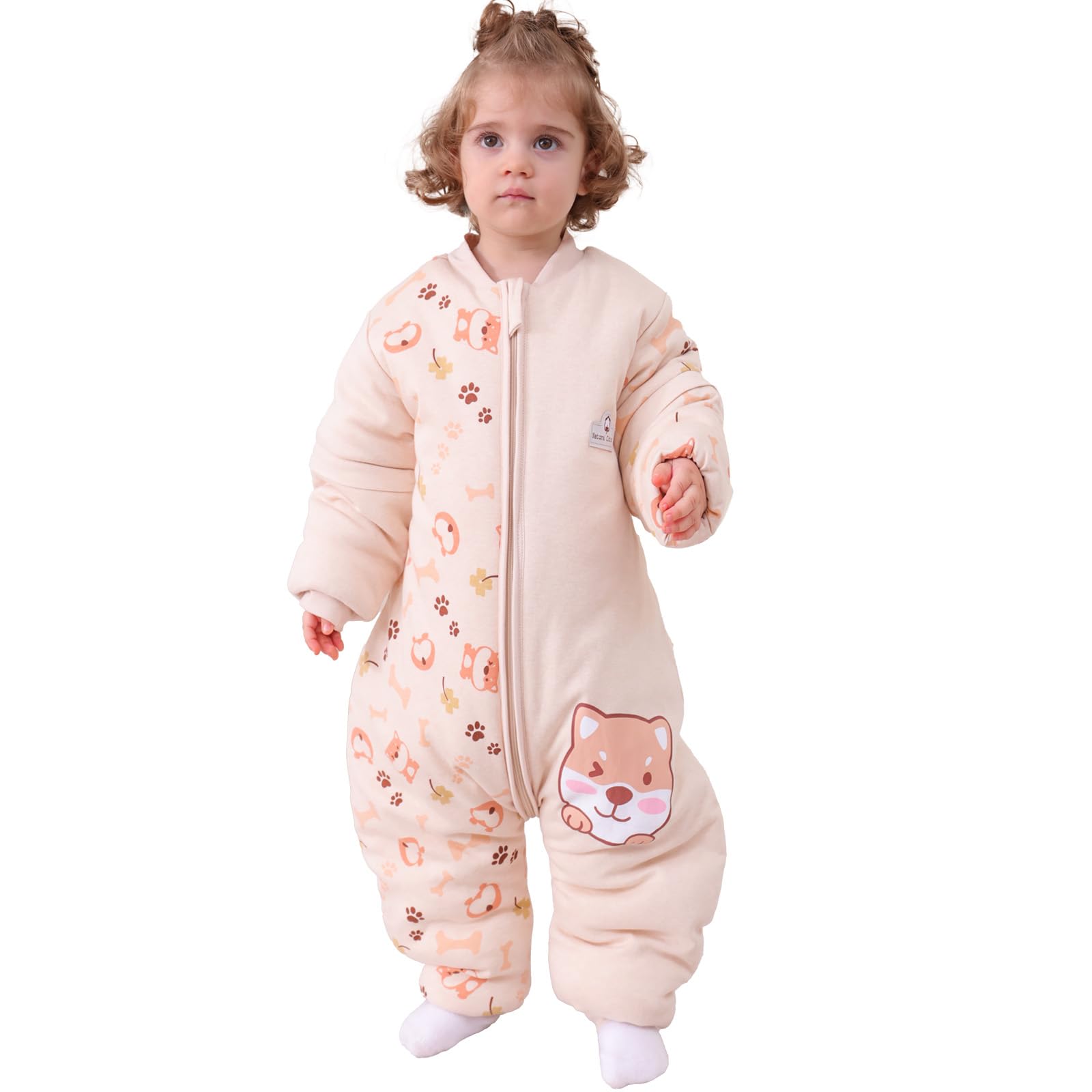 MIKAFEN Sacco nanna a maniche lunghe con piedi 3,5 tog invernale, per bambini - sacco nanna invernale con gambe - 100% cotone, Cucciolo (3-4 anni)