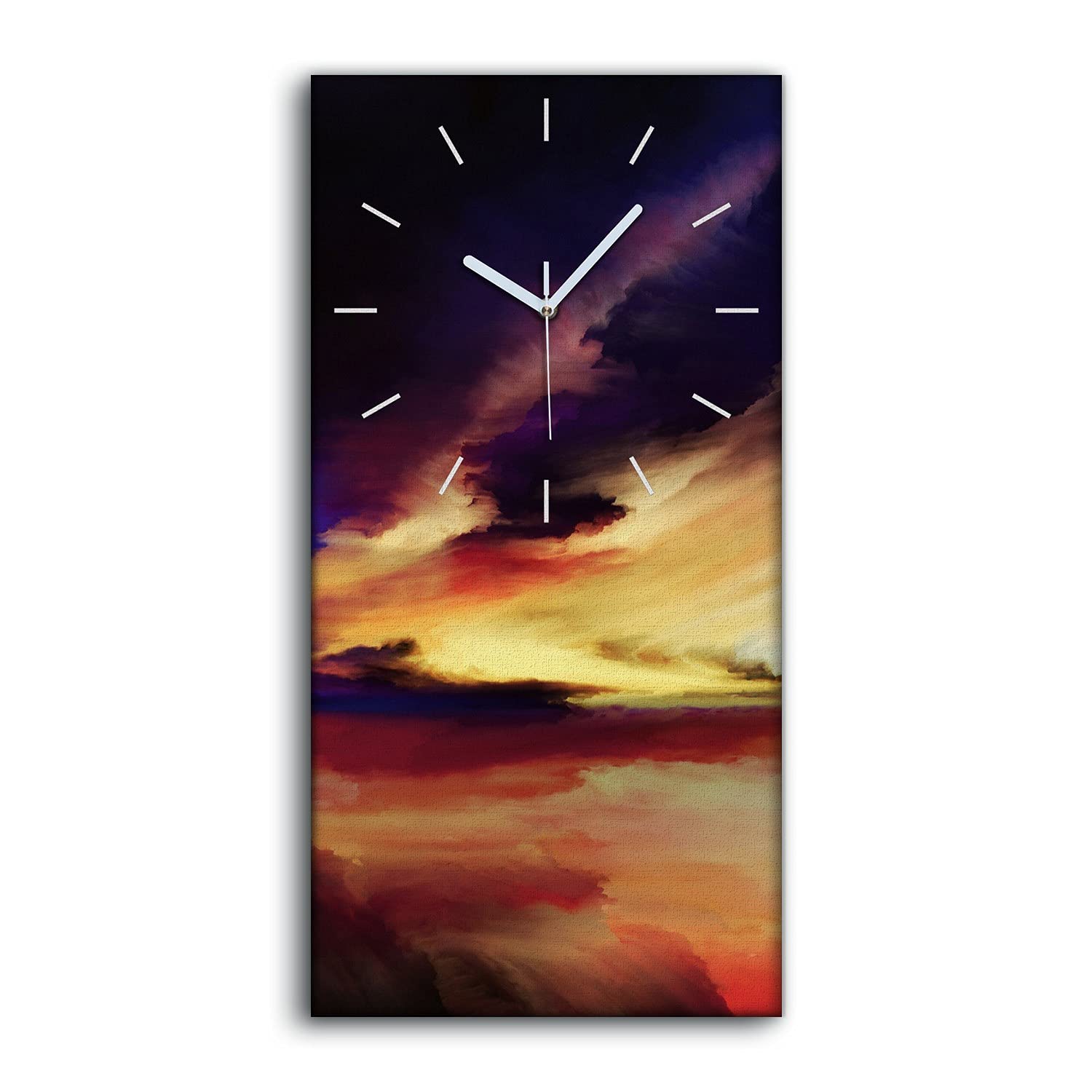 Horloge sur toile silencieuse sans tic tac 30x60cm avec paysage abstrait moderne