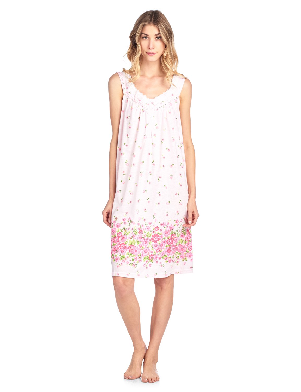 Casual Nights Women's Sleeveless Embroidered Pointelle Nightgown Sleep Dress