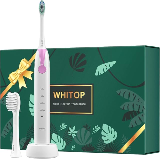 WHITOP CD-07 Rechargeable Sonic Electric Toothbrush for Adults Wireless Charge for 240 Days, 4 Modes with Pressure Sensor and 2 Minutes Smart Timer Electronic Toothbrushes