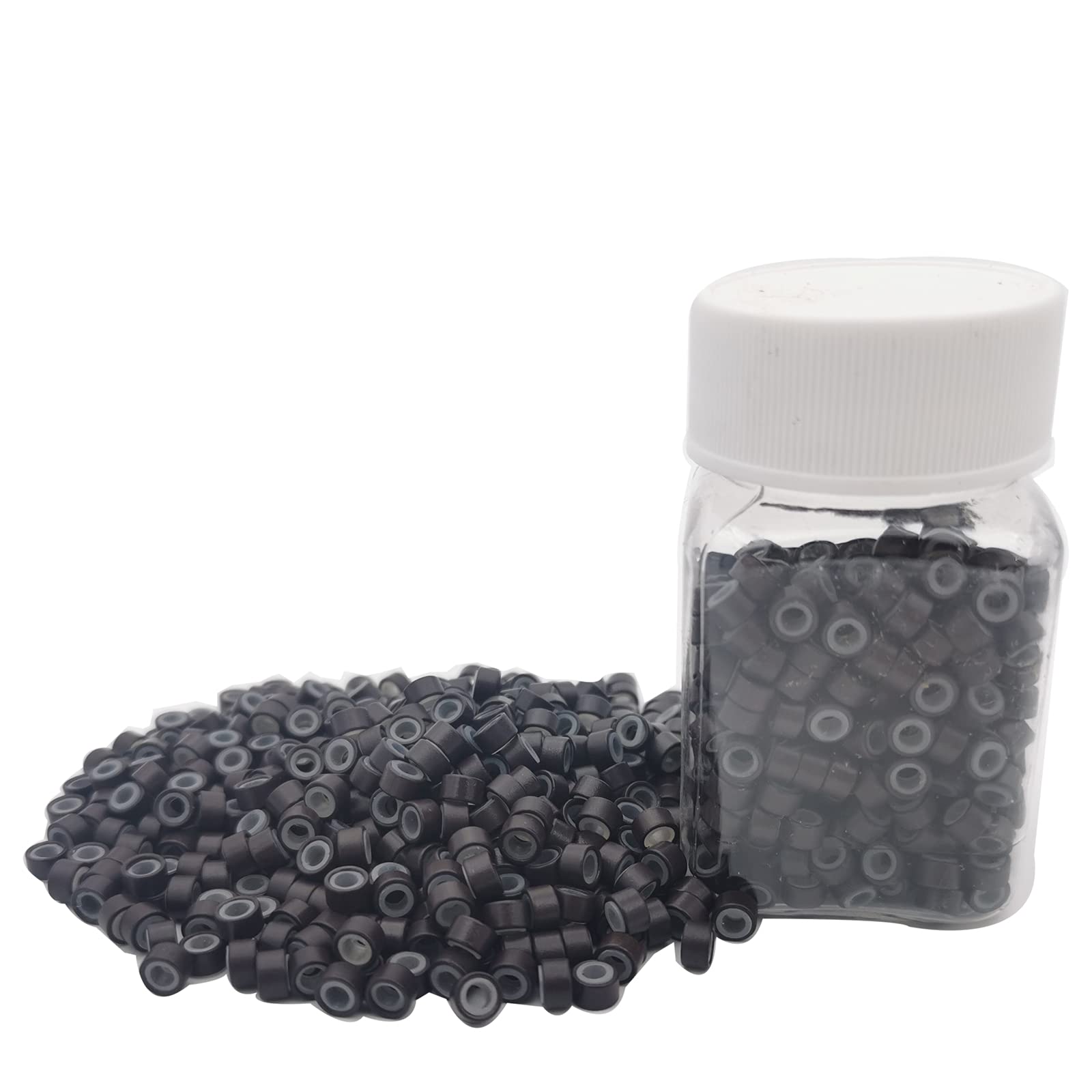 Flosius 500 Pezzi Microring Silicone Per Extension Micro Anelli 5 Mm Micro Beads Per Estensioni Dei Capelli Perline Per I Tip Estensioni Dei Capelli Umani Strumento (500 Pcs, Marrone Scuro)-image