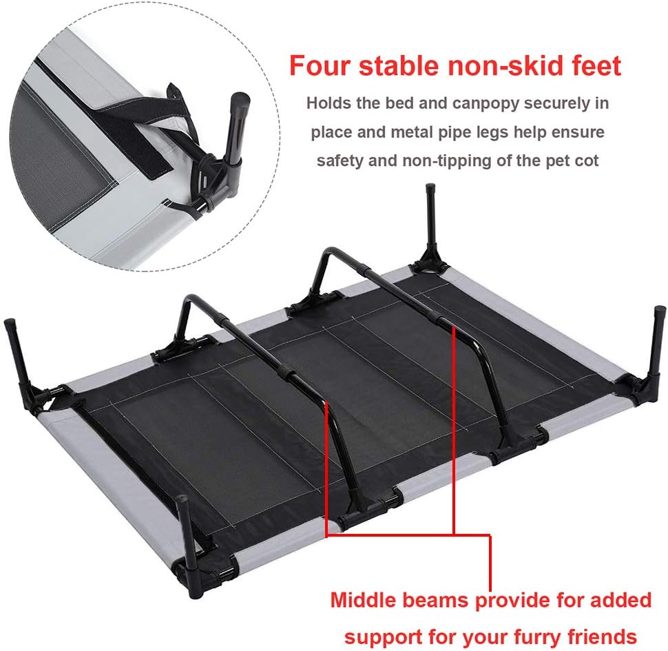 Reliancer Large 48" Elevated Dog Cot with Canopy Shade 1680D Oxford Fabric Outdoor Pet Cat Cooling Bed Tent w/Convenient Carrying Bag Indoor Sturdy Steel Frame Portable for Camping Beach (48, Grey)
