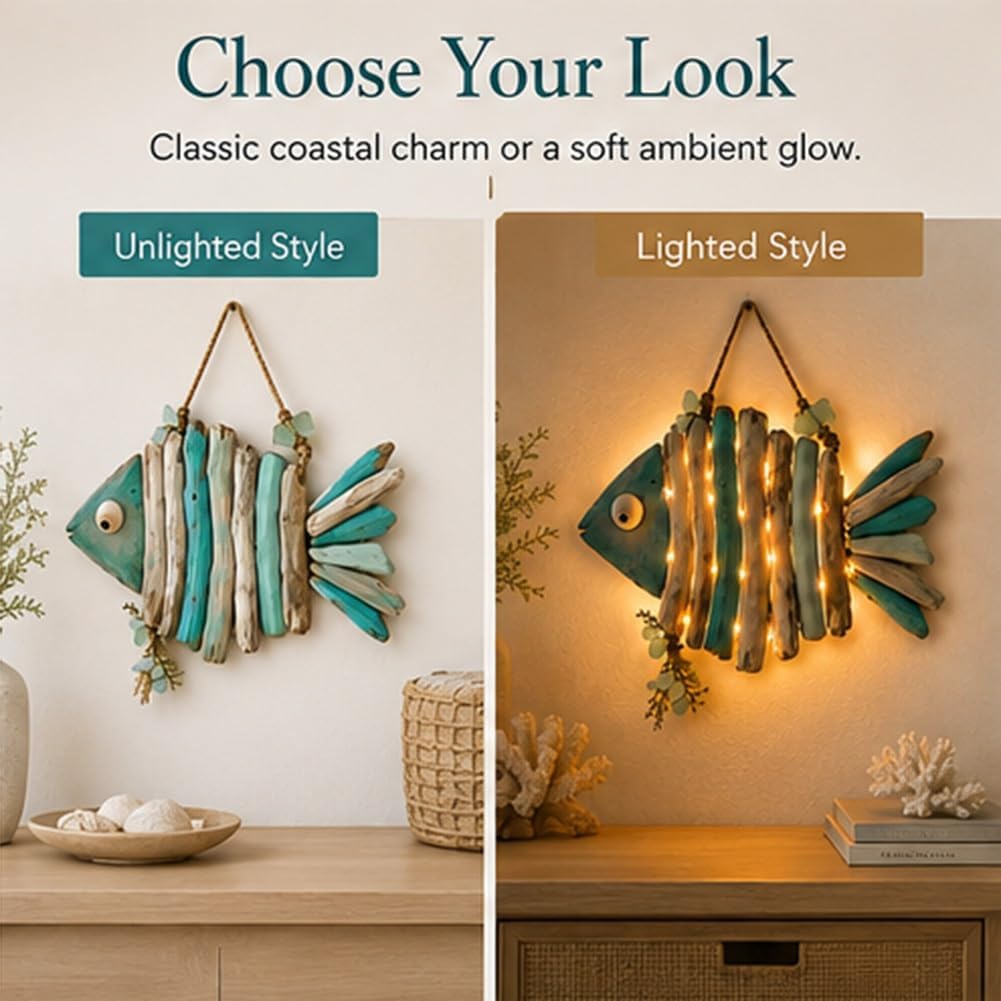 Decorazione da Parete a Forma di Pesce in Stile Costiero con Luci，A