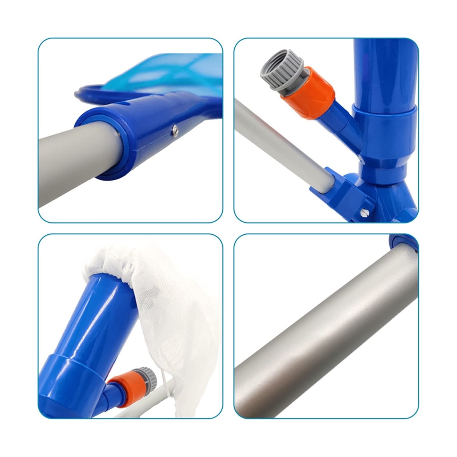 Kit de limpieza de piscina al aire libre, juego de aspiradora de red, herramienta de skimmer para una limpieza eficiente del fondo de la piscina, incluye accesorios esenciales para un uso fácil