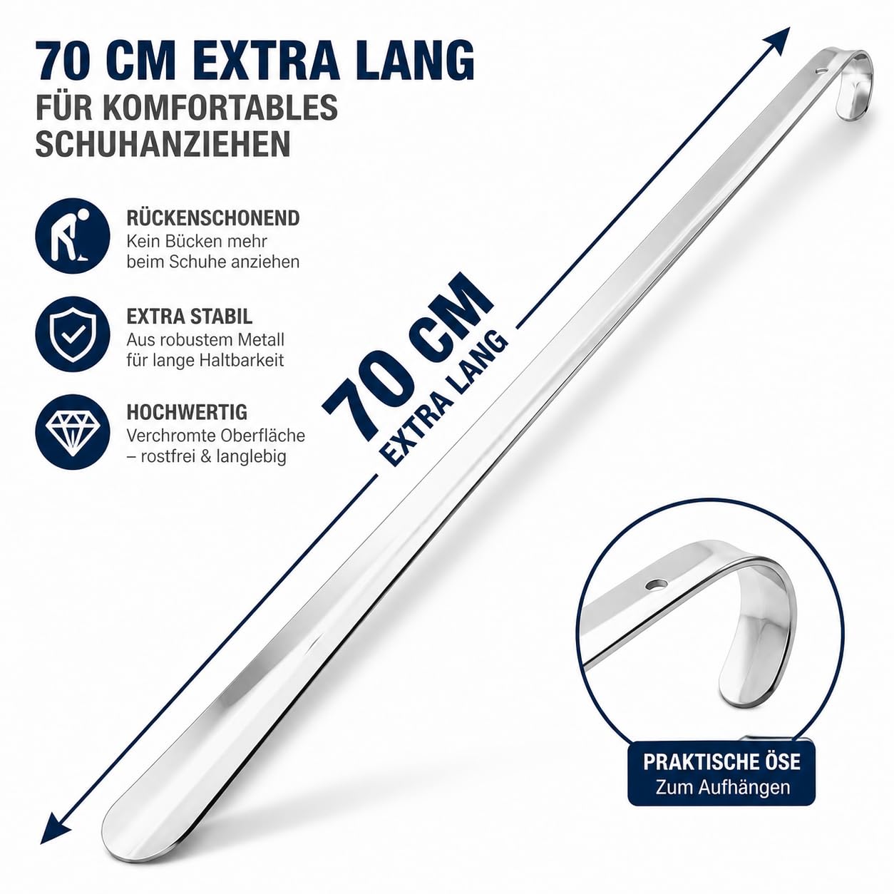 TelMo® ok. 70 cm łyżka do butów z metalu, bardzo stabilne wykonanie, długa