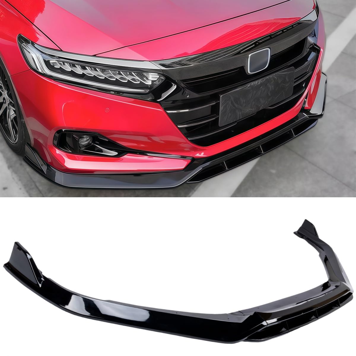 Front Lip Compatible with 2021-2022 Honda Accord 10.5th Gen, JDM Bumper Air Dam Lower Chin Spoiler Splitter Protection Body Kit (Glossy Black)