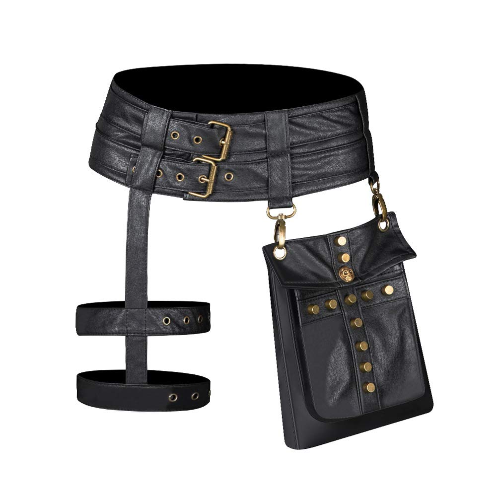 Waist Bag Belt Purse Fanny Pack Crossbody Motorcycle Hiking Phone Holder Wallet Vintage Leather Casual Fashion Daypack Gothic Festival Costume Hip