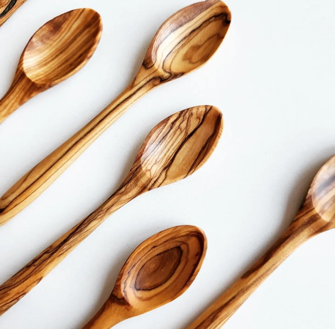 utensils Kleine Olivenholz-Löffel, handgeschnitzt, ungiftig, für Kaffee, Tee, Zucker, 6 Stück, Natur, small 5x1, MS-6