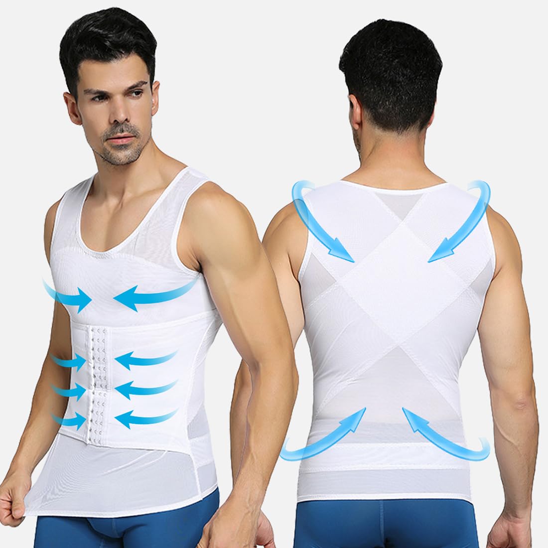 Casey Kevin Męski podkoszulek wyszczuplający brzuch, bielizna modelująca figurę, body Shaper dla mężczyzn, 3 rzędy zamknięcia