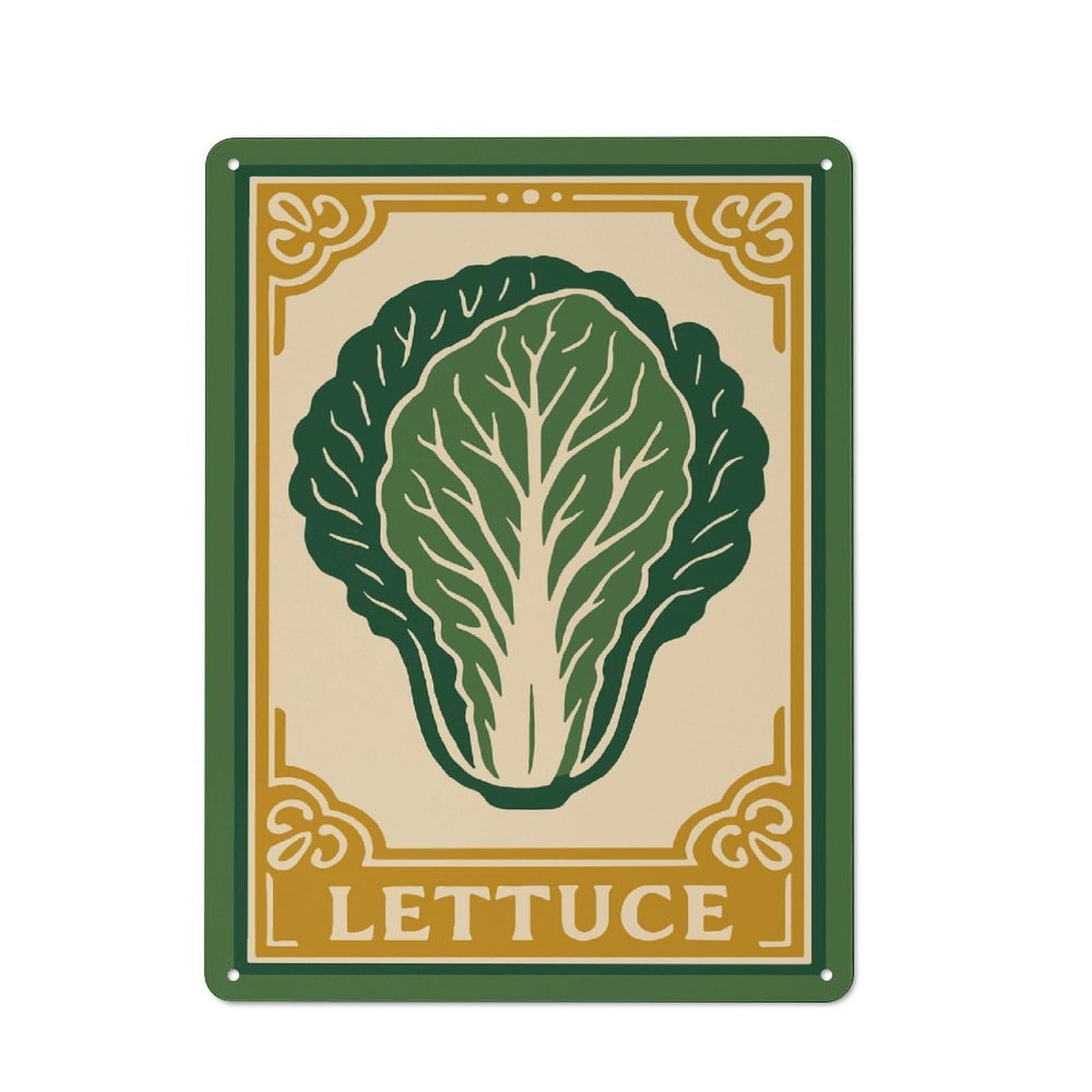 Junmoney Style-21 For Garden Room Or Summerhouse, Lettuce Illustration With Decorative Border Retro Metal Sign 40X30cm, For Vintage Wall Decor Fans, For Metal Sign Collectors