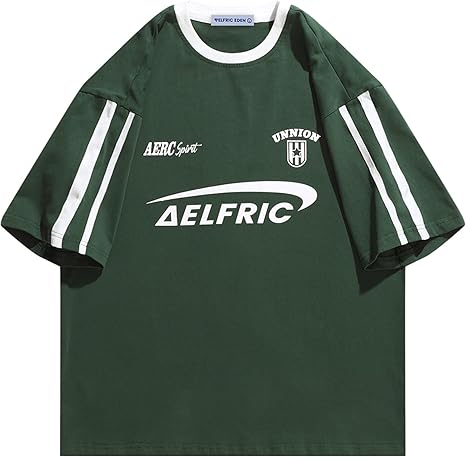 Aelfric Eden Graphic Tees Y2k Women Oversized T Shirts Striped Patchwork Crewneck Unisex Streetwear Tops