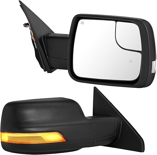 FINDAUTO Espejos de remolque aptos para Dodge Ram 1500 Pickup 2019-2022 para espejos de remolque con calefacción eléctrica luz intermitente luz de