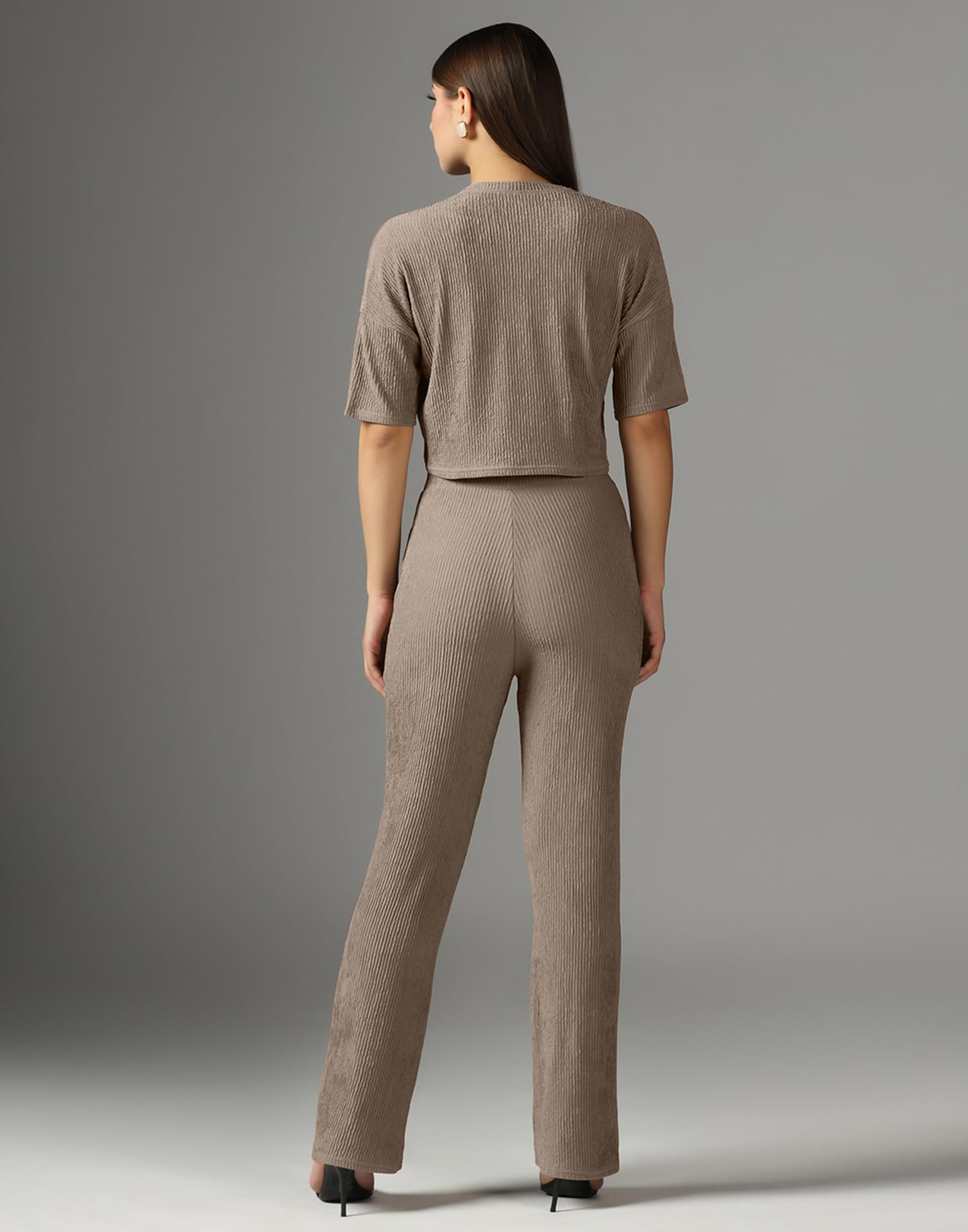 Selvia Conjunto de camisetas y pantalones para mujer, vestido de licra texturizado para mujer elegante