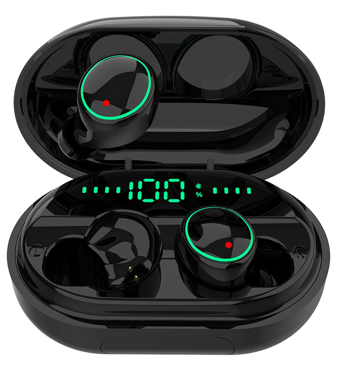 Bluetooth 5.0 Headphones Wireless Earbuds,IPX8 Waterproof Stereo Earbuds with Microphone, LED Battery Display 120H Playtime, Noise-Cancelling Headset with Charging Case for Sports