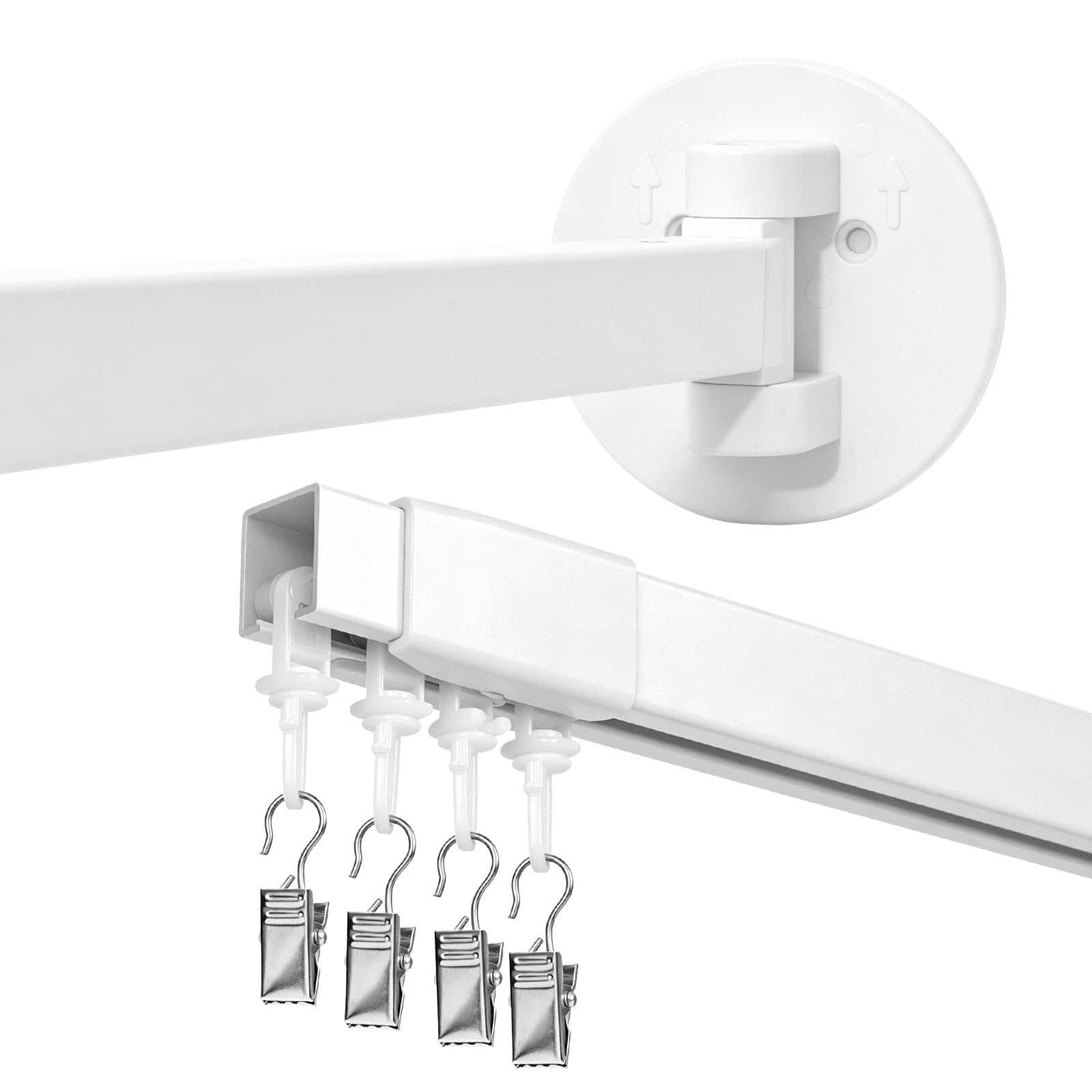 White Adjustable Curtain Track 90-160cm Curtain Rail with Mute Rollers No Drill self-adhesive or Screw Installation Rod for Window, Shower, Closet, RV, Renter Friendly