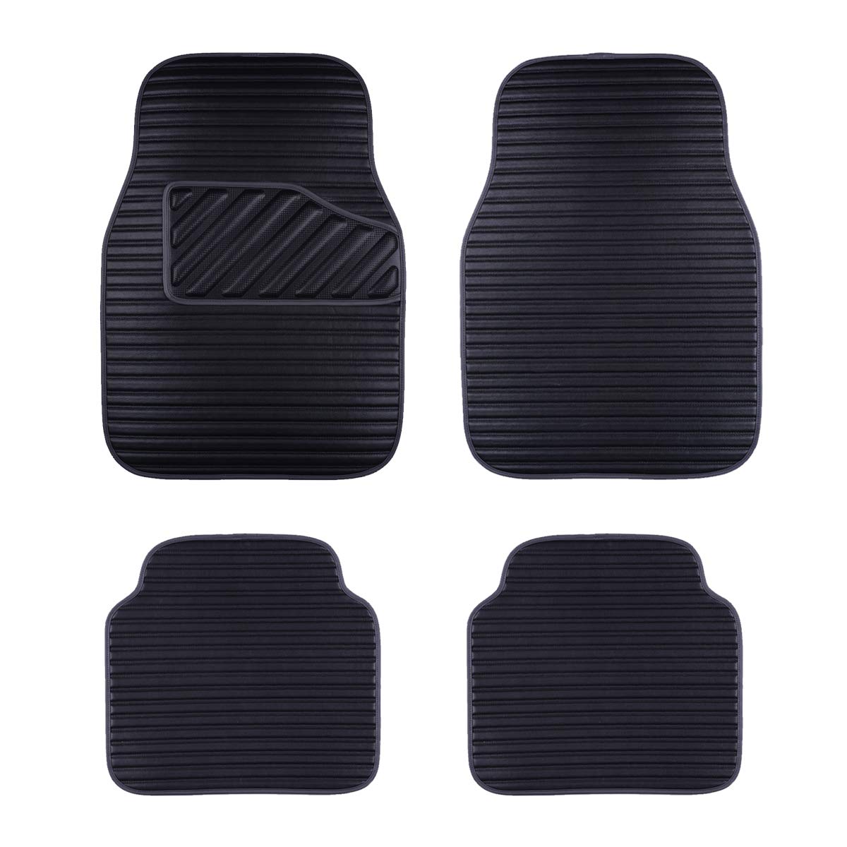 CAR PASS Universal Fit Leather 4pcs Car Floor Mat,Front and Rear mats Set,Fit for Suvs,Trucks,sedans,Vans,Set of 4((Black)