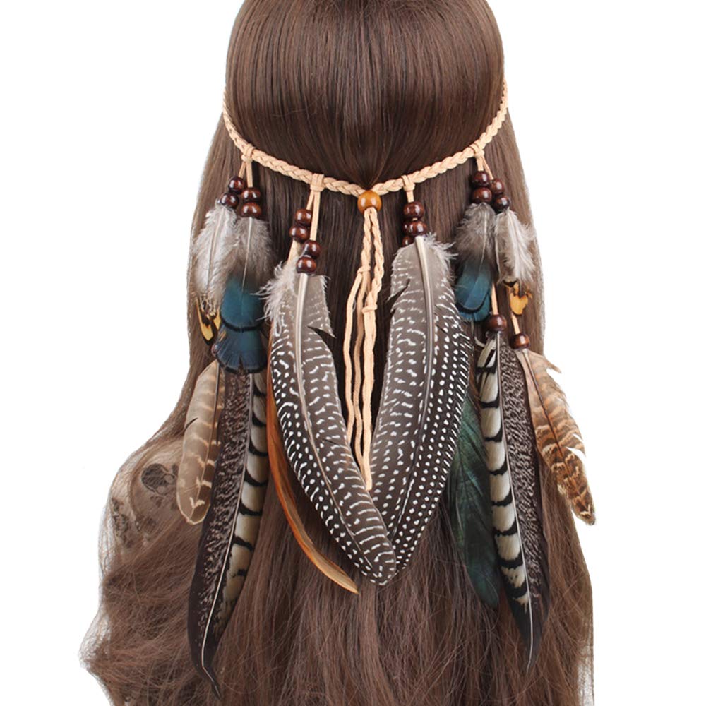 Feather Headband Bohemian Tassel Hair Hoop Crown Headdress Cosplay Costume Handmade Hair Accessories for Women, Party Decoration