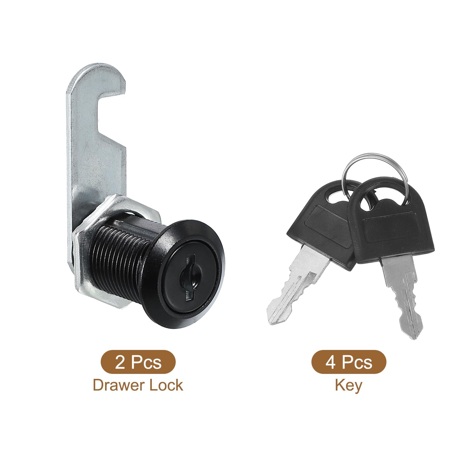 PATIKIL Cabinet Drawer Lock with Keys 2 Pcs 1" (25mm) Keyed Different Zinc Alloy Security Lock Cylinder Cam for Door Cupboard Household Mailbox Office Black - Image 3