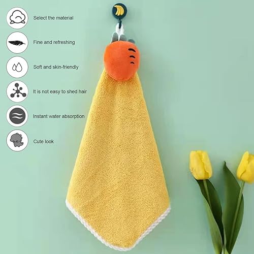 Miniatura 2 de FZBNSRKO Toalla de mano para niños, paquete de 4 toallas colgantes de algodón puro de dibujos animados, paño de vellón coral de doble cara,