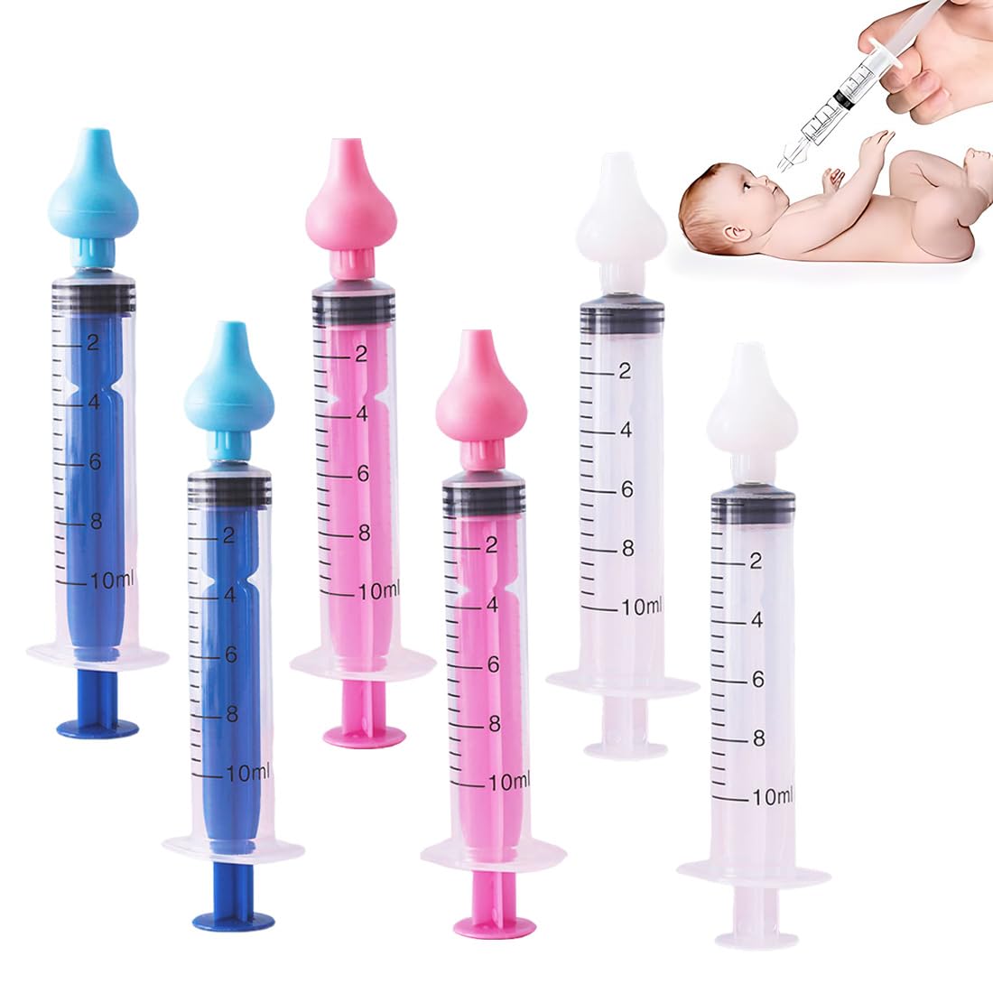 6 Pcs Nasal Aspirator Babies, Syringes Baby Nasal Wash, Silicone Nose Cleaner Safe 10 ml, Reusable Nasal Irrigator for Babies, Nose Cleaner Safe, Comfortable and Safe