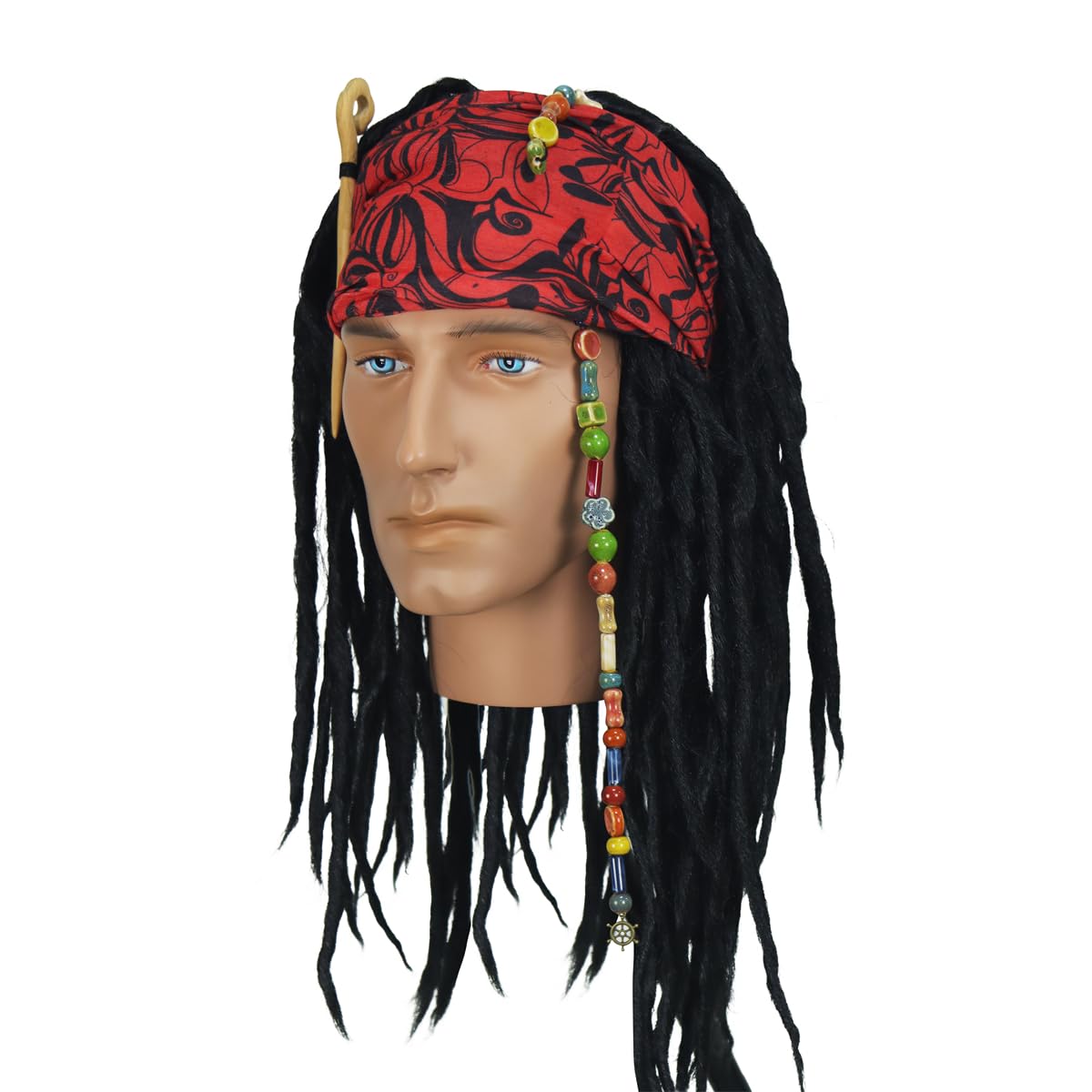Pirate Dreadlock Wig Jack Sparrow Costume Props Bandana Accessories Men Women Hair Braid Beads Halloween Cosplay Black - Image 8