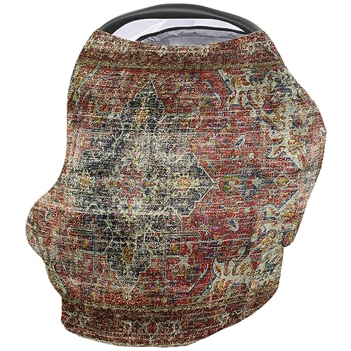 Nursing Cover for Breastfeeding Scarf, Red Vintage Flower Pattern Baby Car Covers Super Soft Multi Use for Canopy Shopping Cart Cover Blanket Stroller Cover