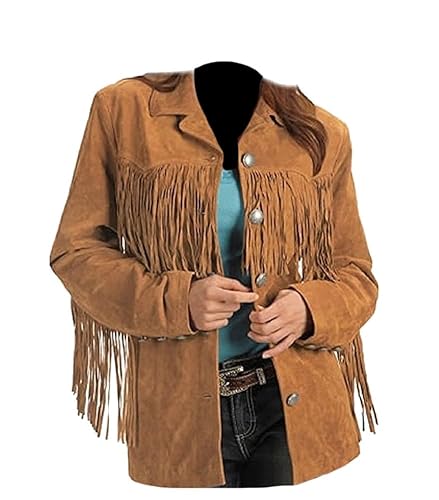 Classyak Women's Fashion Stylish Suede Leather Fringed Jacket