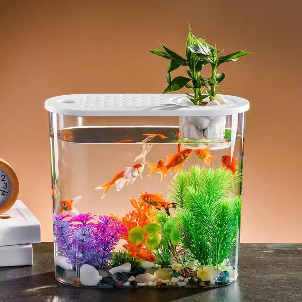 Aquaponics Aquarium, transparentes Büro-Aquarium, tragbares, schmales Fischglas mit Griff, leicht zu reinigende Innenwasserdekoration