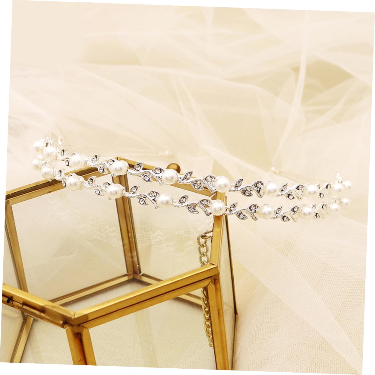 Healeved 5piezas Diadema De Novia De Doble Capa De Rhinestone y Perlas Accesorios De Pelo Para Bodas y Fiestas